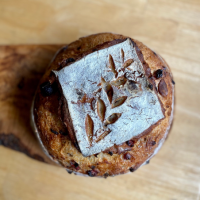 dark chocolate cranberry almond sourdough bread loaf